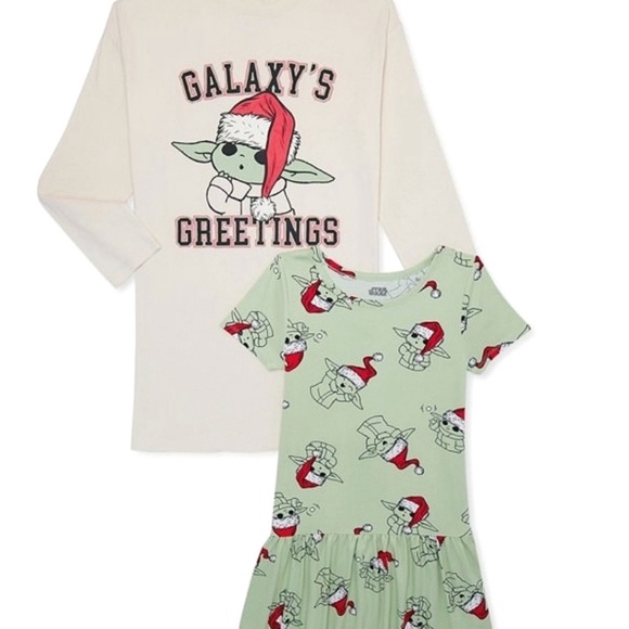 Disney Star Wars Girls 4/5 Yoda White and Green Christmas Dresses 2pc NWT - Picture 2 of 9